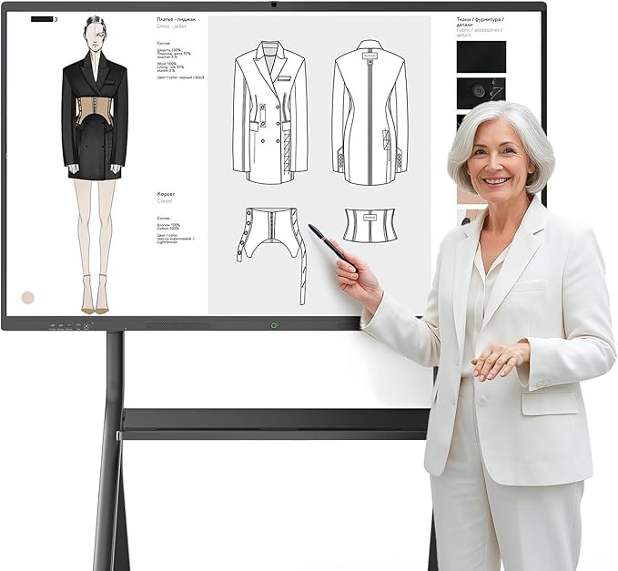 QIXZOCV 75" Smart Board for Business, Large Interactive Whiteboard with Multi-Touch, 4K Electronic Board with Screen Sharing, Bluetooth/WiFi/HDMI, Camera & Mic, Android 13,8+128G (Wall Mount Included)