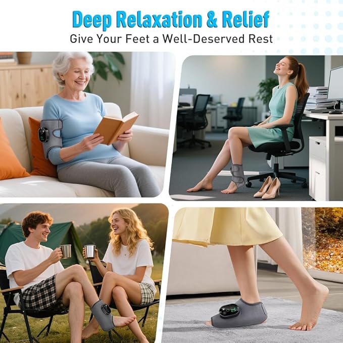 Foot and Ankle Massager for Pain Relief, Ankle Heating Pad Foot Renew Triple Method Massager Rechargeable Cordless Design with 6 Heating 3 Massage Modes & Timer