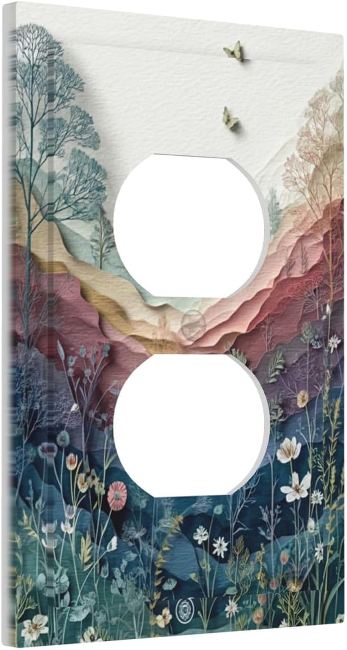 Bvtewkhz Wildflowers Rustic Flowers Floral Plants Duplex Outlet Wall Plate Cover Vintage Mountain Decorative Light Switch Covers Electrical Faceplate Switch Plates for Bathroom Kitchen Home