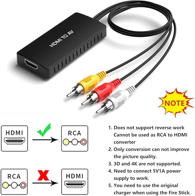 Dingsun HDMI to RCA Converter Adapter HDMI to Older TV Adapter for Apple TV, Roku, Fire Stick, DVD, Blu-ray Player ect.
