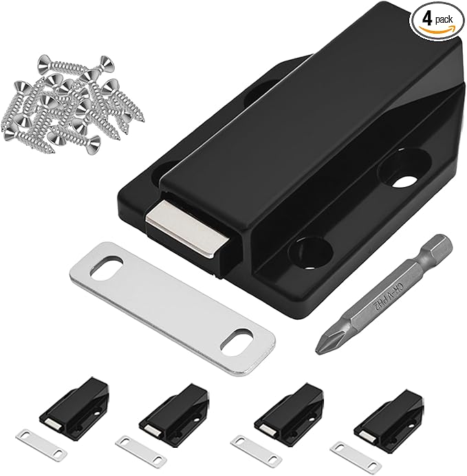 4 Pack Magnetic Push Latch ，Heavy Duty Magnetic Touch Latch，for Push to Open Cabinet or Kitchen Drawer、 Kitchen Door，on Strong Pop Out (Black - 2.7 inch, 4 Pack)