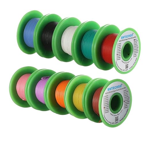 BNTECHGO 24 Gauge Silicone Wire Kit 10 Color Each 50 ft Flexible 24 AWG Stranded Tinned Copper Wire