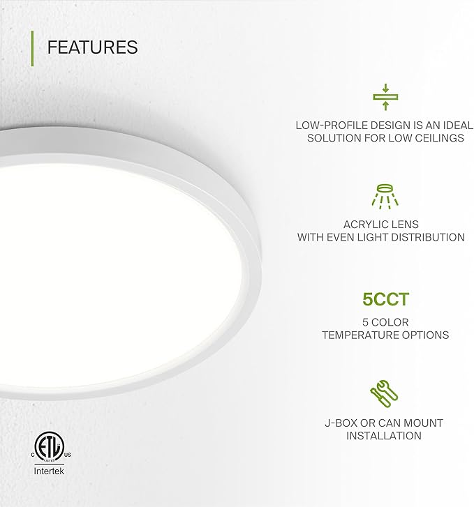 ASD LED 9" Round Flush Mount Ceiling Light Fixture, Low Profile Surface Lighting | 5CCT, Dimmable, Ultra-Thin, ETL Listed | 18W 1660LM 2700-6000K 120V | Kitchen, Bedroom, Hallway Lamp | White, 6 Pack