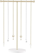 Justsoso Metal T-Bar Necklace Holder Stand, Necklace Hanging Display Stand, Tabletop Jewelry Organizer Stand for Necklace Bracelet Earring Display (Gold With Solid Acrylic Base)