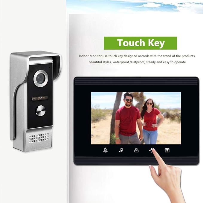 AMOCAM Video Intercom System, 7 Inches Monitor Wired Video Door Phone Doorbell Kits, Indoor Outdoor IR Camera Support Unlock, Monitoring, Dual-Way Intercom for Villa House Office Apartment
