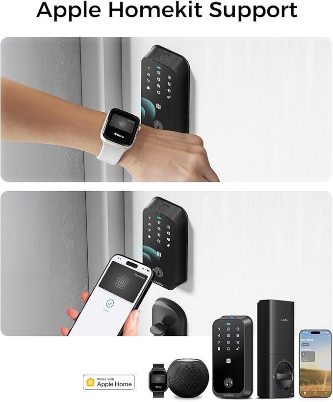 LNDU [2026 Upgrade Version] Fingerprint Smart Lock with Apple Home Key, NFC & Keypad, Keyless Entry Door Lock Deadbolt for Front Door, Works with Homekit, Auto Lock & Easy Install, US Tel Support