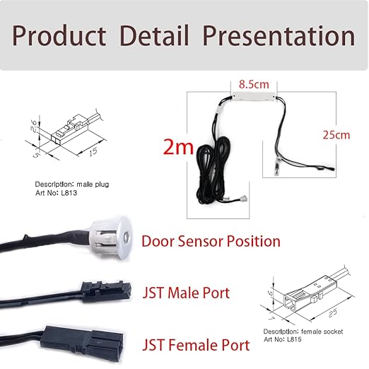 VST Motion Sensor Light Switch, IR Sensor Switch Door Activated Light Switch for Closet Light LED Strip Light and Under Cabinet Light with JST Male and Female Connector (DC 12/24V 3A)