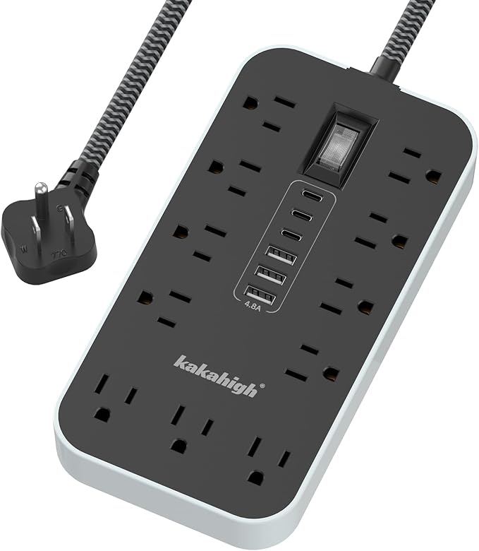 10FT Extension Cord with USB Ports- Power Strip with USB, 1625W Multi Outlet with 11 AC Outlet 6 USB (24W/4.8A), Charging Station for Multiple Devices, for Home, Office, Dorm, Gaming Room Essentials