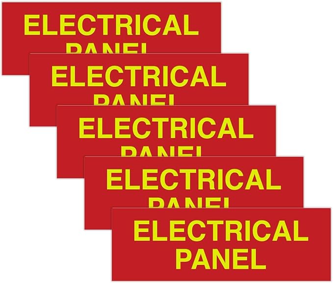 All Quality Basic Electrical Panel Sign - Fire Regulation Safety Compliance Sign - Red/Yellow - Small (5 Pack)