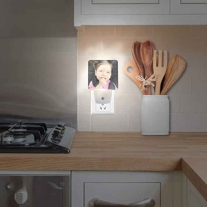 COWDIY Custom Plug in Night Lights, Personalized Your Own Photo on LED Lamps, Auto Sensor Warm Sweet Nightlights for Bathroom/Toilet/Bedroom/Nursery (1Pcs)