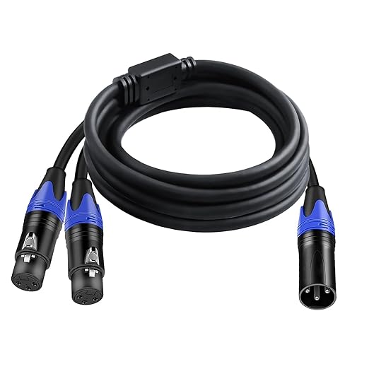 Seefeful (5FT / 1 Pack) 1 Male to 2 Female XLR Y Splitter Micrphone Cable, 3pin Male to Dual Female Y-Splitter Balanced Mic Audio Cables for Stereo Mic to L & R Audio Track
