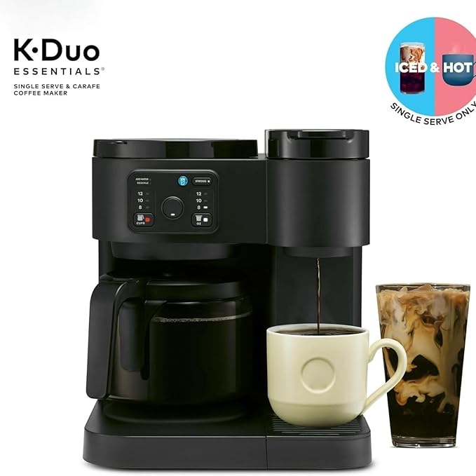 K-Duo Essentials Coffee Maker for Hot and Iced Drinks, Single Serve KCup Pod Brewer and 12 Cup Carafe Drip Coffee Pot, 72 oz Water Reservoir,Pause & Pour Feature, Perfect for Home & Office Use