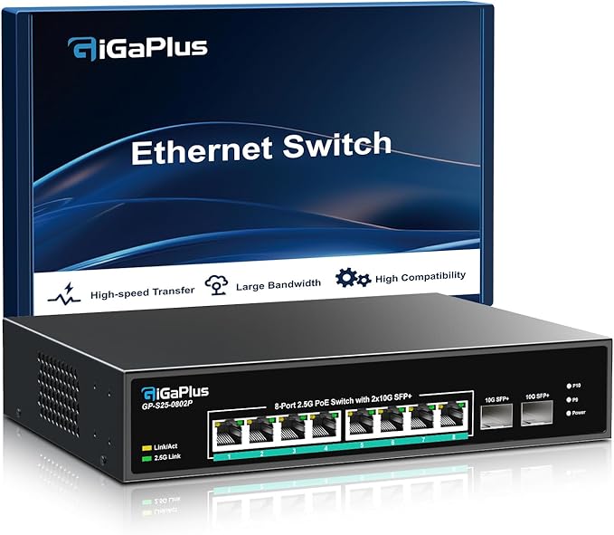 10 Port 2.5Gb Unmanaged PoE Switch by GiGaPlus