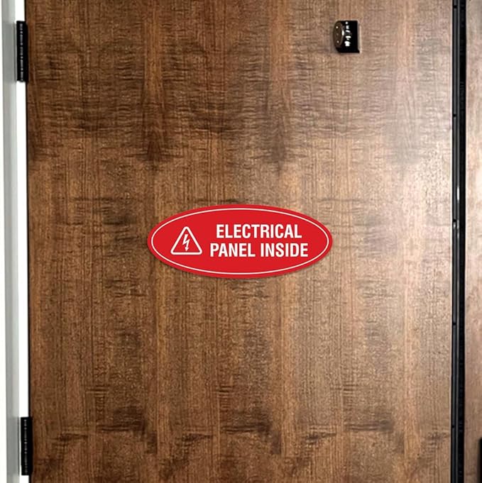 Signs ByLITA Oval Electrical Panel Inside Sign (Black/Silver) - Medium 2 Pack