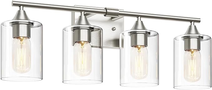 XPEHK 4-Light Bathroom Light Fixtures,Brushed Nickel Vanity Lighting Fixtures,Modern Wall Lighting Sconces for Mirror Bedroom Living Room Vanity Table Hallway
