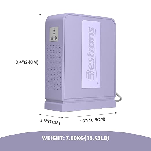 BESTRANS 3000W Step Up Transformer 110v to 220v Converter, Heavy Duty Voltage Converter 110v-120v to 220v-240v with Dual Outlets, Overload Protection & Ultra-Quiet for Home Appliances, Light Purple