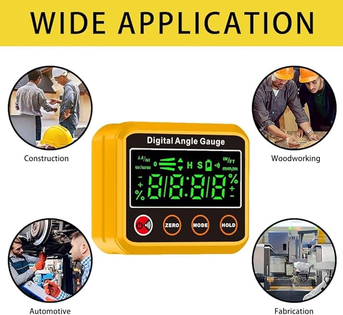 Magnetic Digital Angle Finder Protractor Inclinometer - Cube Digital Level Angle Gauge with Magnetic Base and Backlight - Precision Level Box for Woodworking, Construction, Machinery, Masonry (yellow)