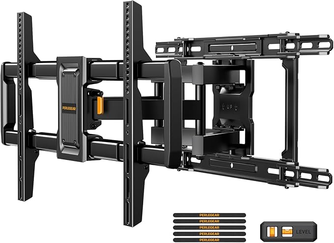 Perlegear Full Motion TV Wall Mount for 42–90 inch TVs up to 132 lbs, Preassembled and Telescopic Design for Easy Setup, Swivel, Tilt and Extension, Fits 16″/18″/24″ Wood Studs, Max VESA 600x400mm