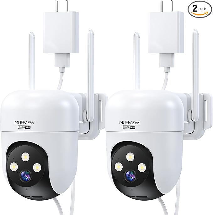 MUBVIEW 360° Security Cameras Wireless Outdoor,24/7 Wired Outdoor Camera for Home Security,Motion Tracking,5G/2.4G WiFi Security Camera,Night Vision, IP66,AI Detection,Local & Cloud Storage,2-Pack