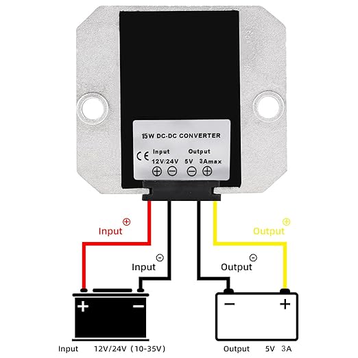 MGGi DC/DC Voltage Reducer Converter Regulator 12V 24V Step Down to 5V 3A 15W, Converter Regulator Power Supply Module Buck Transformer for Golf Cart Forklifts Car Vehicle, Aluminum