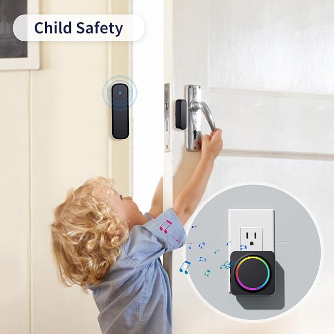Door Chime, Door Chimes When Door Opens, Door Sensor Door Open Alarm with 600 FT Range, 32 Chimes 5 Adjustable Volume, Door Ringer Alert for Business/Home/Kids When Entering (2Receivers+1Sensor)