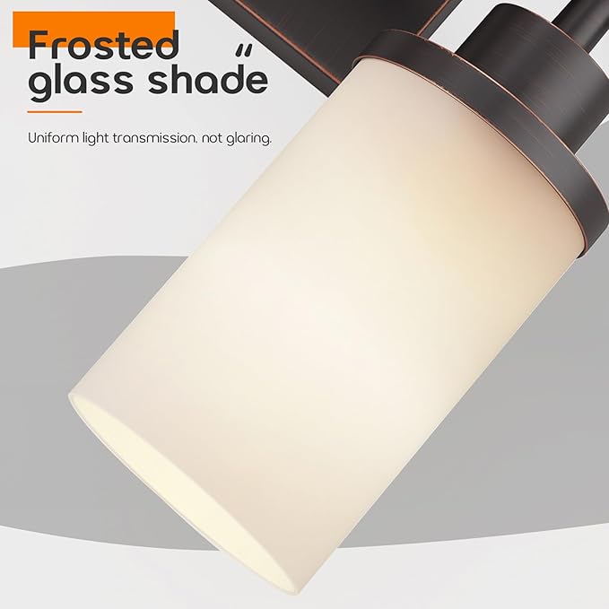AONEON Bathroom Light Fixtures 4-Light Bathrom Vanity Lightings with White Frosted Glass Shade, Oil Rubbed Bronze Wall Lamps Over Mirror T001ORB-L4