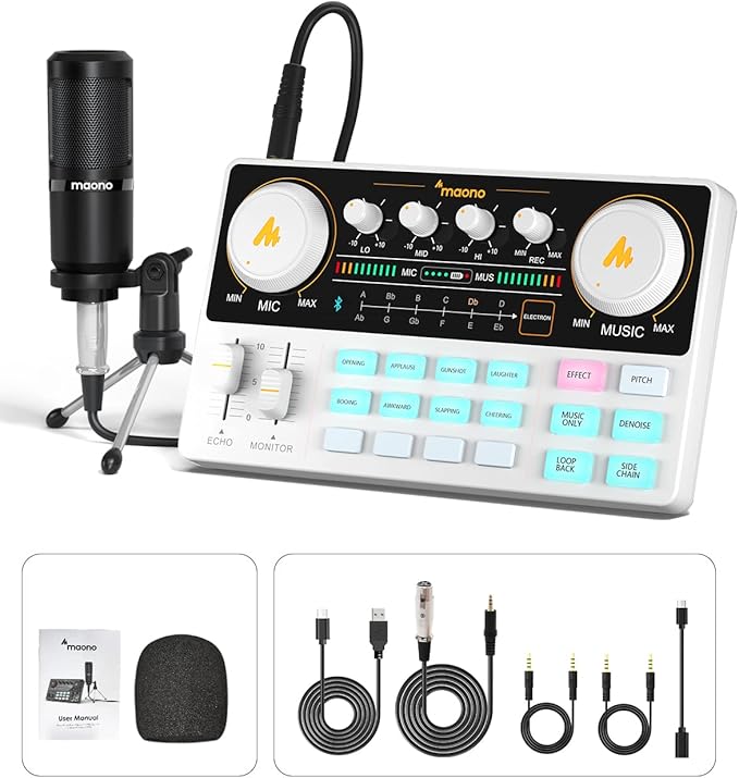 MAONO Podcast Equipment Bundle Audio mixer All-in-One Podcast Production Studio with 3.5mm Microphone for Live Streaming, Podcast Recording, PC, Smartphone, DJ MaonoCaster Lite (AU-AM200-S1)