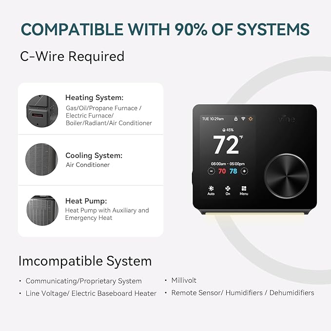 ST300 WiFi Thermostat, Compatible with Alexa and Google, App Control, 3.5” Touch Screen, Knob, Easy Install, Universal Compatibility, 7 Day Scheduling, Night Light, Zoning Compatible