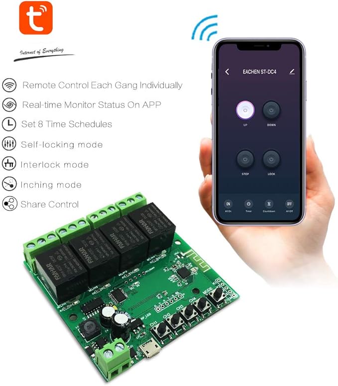 Newgoal 4-Channel WiFi Smart Switch Relay Module, TUYA/Smart Life App for Smart Home Remote Control, Momentary Time Adjustable, Compatible with Alexa/Google Assistant