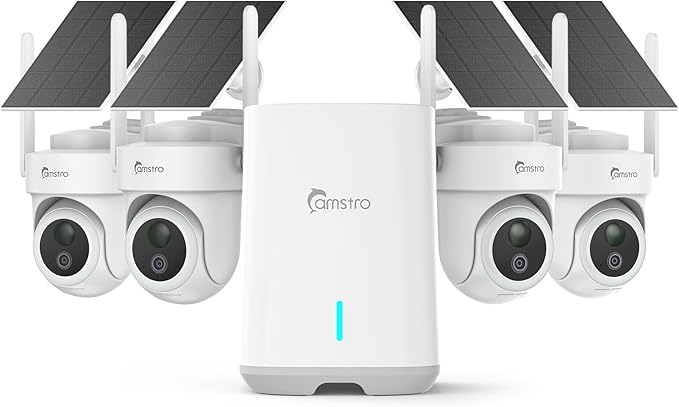 CAMSTRO 4K Security Cameras Wireless Outdoor No Subscription, 360° PTZ Home Security Cameras System, 64G Local Storage Home Hub, Human/Vehicle/Pet Recognition AI, Color Night Vision, 4 Cam-Kit