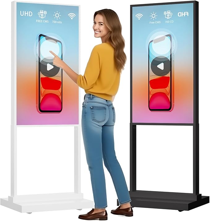 Canlarriz 55 Inch 4K Touchscreen Kiosk, Indoor Capacitive Touch Floor Standing Digital Signage Displays,Advertising Display LCD Kiosk, UHD Interactive Display Poster Android System, HDMI/USB/WiFi