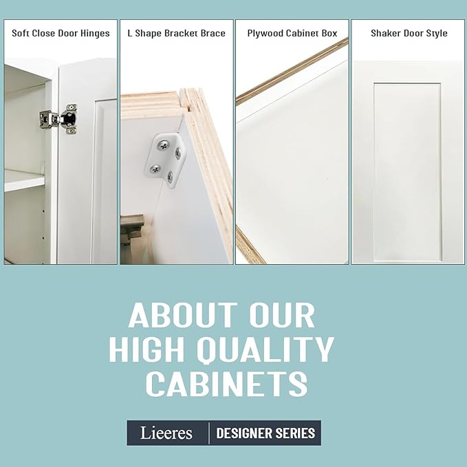 Wall Kitchen Cabinets, RTA Cabinets, White Shaker Cabinet, Wall Mounted, RTA Upper Cabinet, Modern for Kitchen and Bathroom with Door, 15" W x 30" H x 12" D