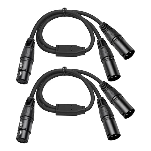 2 Pack XLR Y Splitter, 1.5FT XLR Female to Dual Male, Balanced Mic Audio Cables for Stereo Mic to L&R Audio