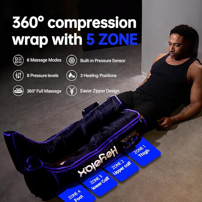 Heyelax Leg Compression Massager for Circulation and Pain Relief FSA, Recovery Boots Sleeve for Fast Therapy, Cordless Leg Massager with Heat as Ideal Gifts for Men Women (Large1-Pack)