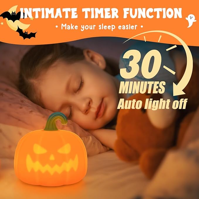 LEDHOLYT Night Light for Kids, Cute Silicone Nursery Pumpkin Lamp for Baby and Toddler, Halloween NightLight for Boys and Girls,Squishy Kawaii Bedside Lamp for Kids Room