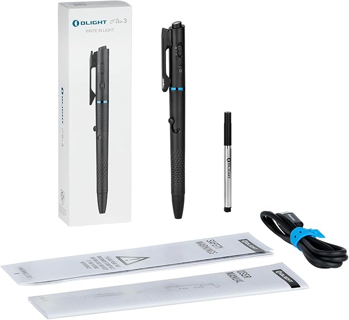 OLIGHT O'Pen 3 EDC Pen Light,120 Lumens with Green Beam, Red and White, USB-C Rechargeable LED Flashlight for Office, Writing, Presentation, Outdoor Uses, Professional Business Gift(Black)