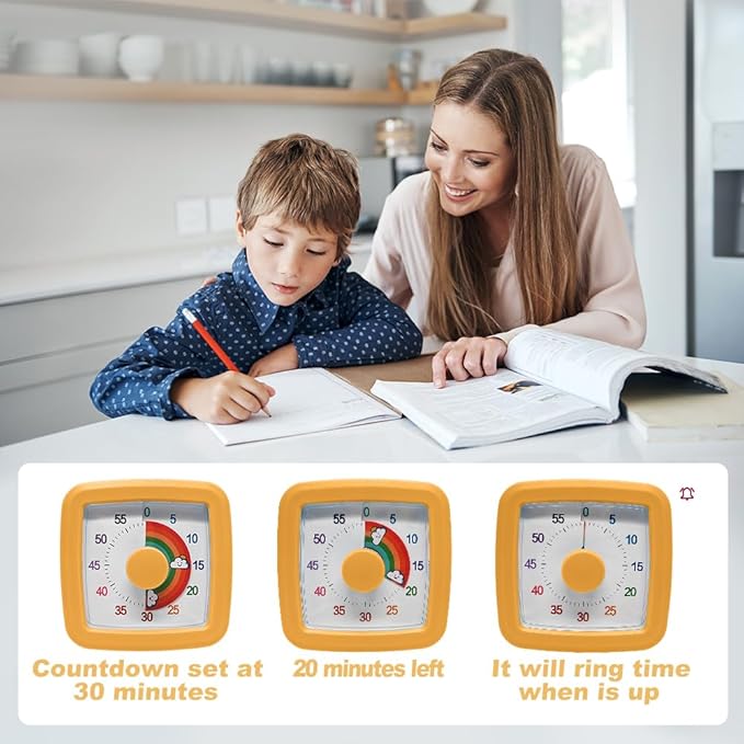 MEPHILIMIA Visual Timer Kids/Adults 60 Minutes Rainbow Countdown Timer Time Management Tool Desk with Large Screen Time Management Tool for Kitchen School Office