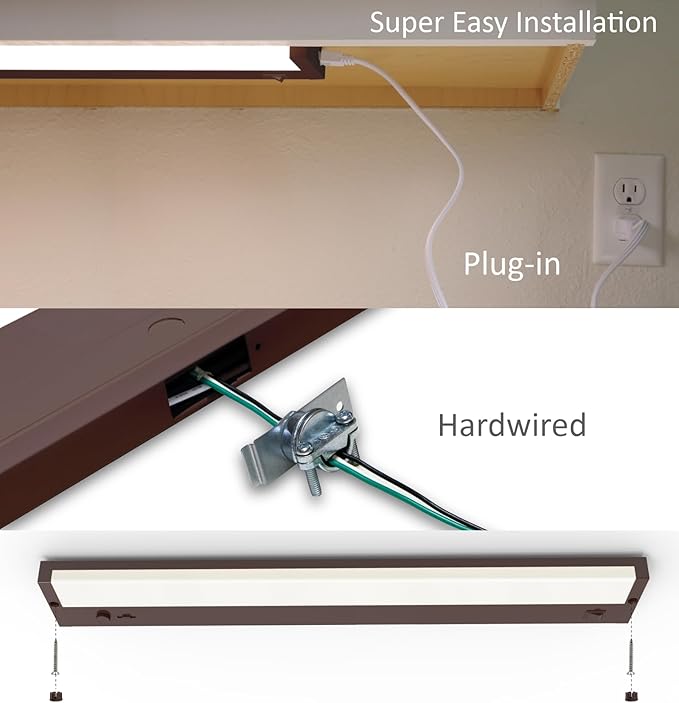 Leetdud Under Cabinet Lights Plug in or Hardwired Built-in Dimmer, 16 Inch 8W, 5CCT 2700K-5000K, Linkable Undercounter Lighting for Kitchen, ETL Dimmable LED Undercabient Light Fixture, Bronze