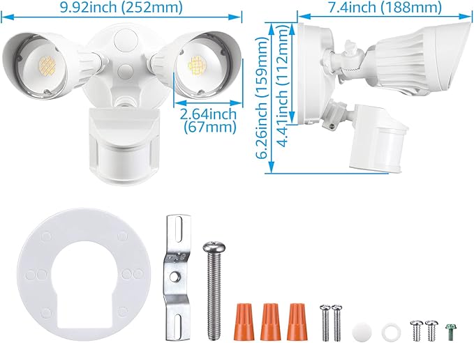 LEONLITE 3CCT LED Security Light, Motion Sensor Outdoor Lights, Dusk to Dawn, ETL Listed, Adjustable Heads, 3000K4000K5000K Selectable, Motion Detector Flood Light for Outside, IP65 Waterproof, White