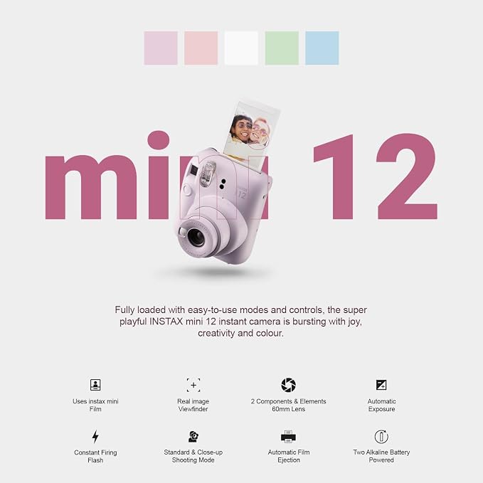 Fujifilm Instax Mini 12 Instant Camera Mint Green + Carrying Case + Fuji Instax - Image 2