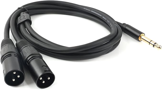 SiYear Profession 6.35mm (1/4inch) TRS Male Plug to 2 Dual XLR Male Microphone Stereo Unbalanced Audio Converter Adapter Y Splitte Cable Cord （5FT/1.5M