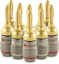 Nakamichi FanLock Excel Series 24k Gold Plated Banana Plugs 10 AWG - 18 AWG Gauge Size 4mm for Speakers Amplifier Hi-Fi Stereo Home Theatre Radio Audio Wire Cable Quick Connector, 10 Pcs (5-Pairs)