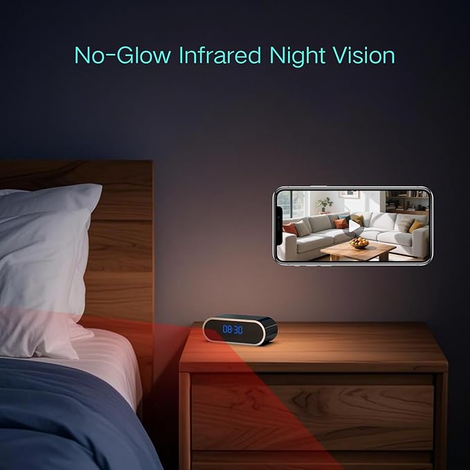 Ovolaptics 1080p Wireless WiFi Clock Video Camera-Home Security Device with Night Vision，Nanny Cam