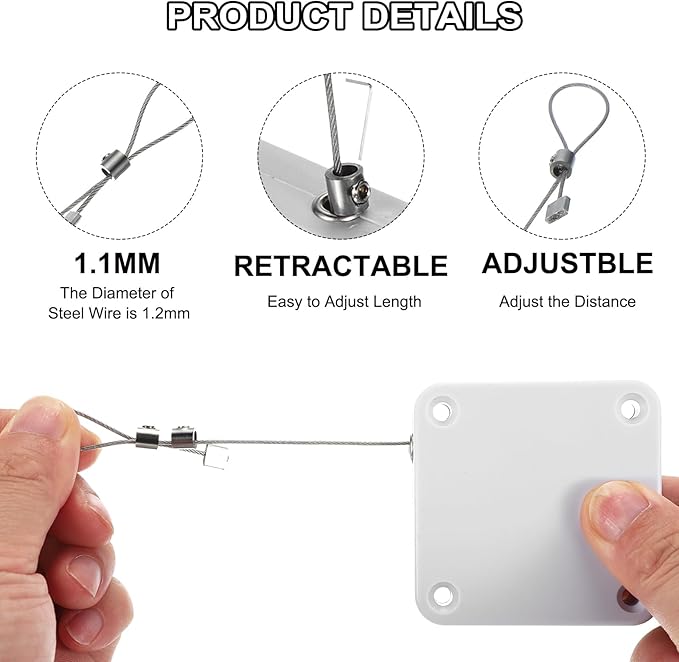 MECCANIXITY Punch-Free 800g Automatic Sliding Screen Door Closer, Multifunctional Storm Sensor Door Closer with Steel Drawstring for Bedroom Storm Bathroom Study Room (White Pack of 4)