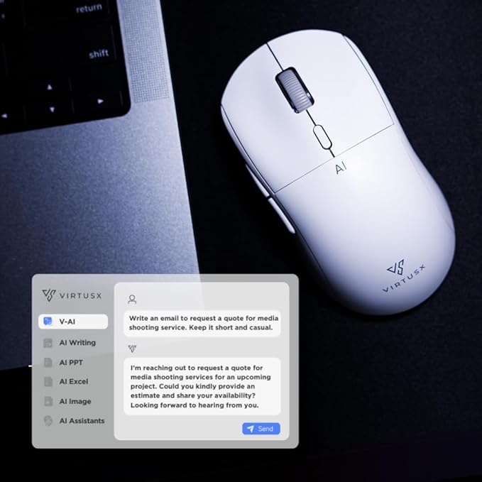 Virtusx Jethro AI Mouse - Voice & Audio Recorder for Lecture & Meeting, Centralized Software with Voice Typing, Writing Tools, Transcribe, Translate & Summarize, Wireless Mouse for Computer, Laptop