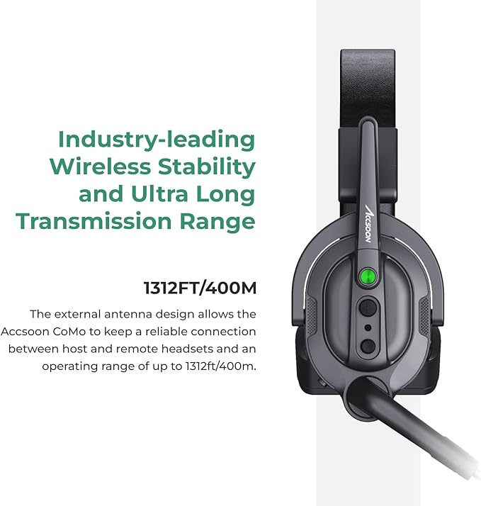Accsoon Como MIC02-1H4R Wireless Headset Intercom System 7-Person Full Duplex 1312ft Team Communication Group Talk, Links up to 9-Person, 10+Hour Battery Life