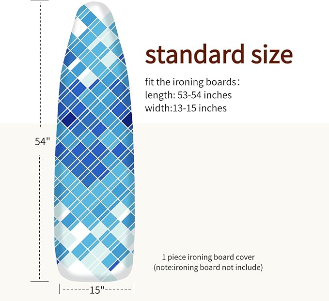 Bumkimue Ironing Board Cover and Pad, Standard Size 15x54 Inches, Blue Floral Pattern, Heavy Duty Padded, Elastic Edge, Scorch Resistant (Blue Geometry)