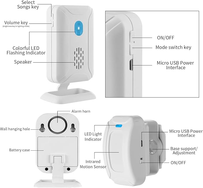 KCMYTONER Wireless Motion Sensor Detector Security Alarm Chime, Motion Sensor Doorbell, Door Chime for Business Entry, Shop Store Office Home Front Door Entry, 1 Receiver 2 Motion Sensor