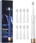AJELU High Vibration Sonic Electric Toothbrush for Adults with 2 Minutes Smart Timer, Fast Charge Lasts Long, 5 Optional Modes, 8 Replacement Brush Heads Ultra Whitening, White