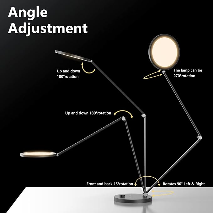 ANNAITE LED Desk Lamp for Home Office, Eye-Caring Modern Desk Light, 3 Color Temperature 10 Brightness Computer Light, Dimmable Desk Light with Memory & Timer Func, Metal Swing Arm Table Lamp (Black)